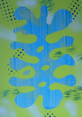 Toile 'VOSGES,LIGNE BLEU' réalisation de Sylvie Thibault peinture sur gouache, pastel sec sur papier